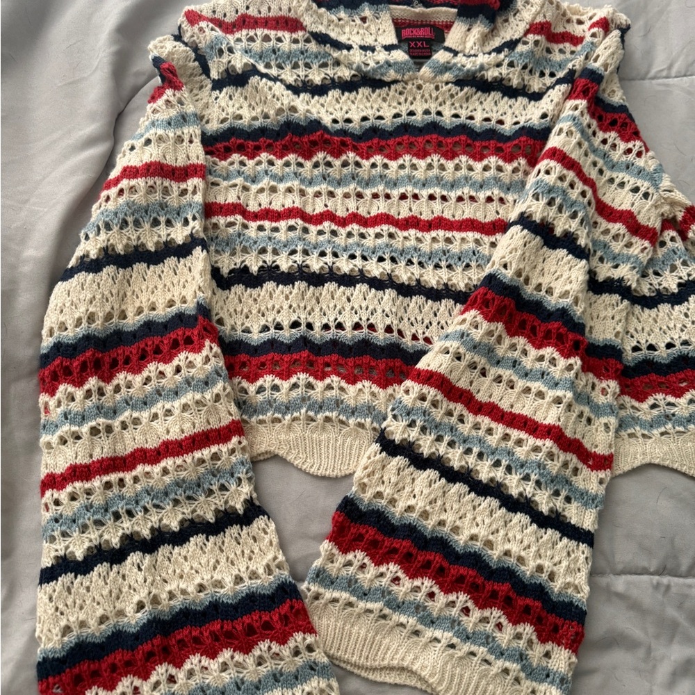 Striped Knit Sweater - Red, Blue, Cream